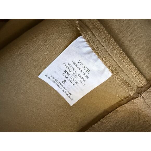 Vince Camel Tan 100% Silk Mini Shift Dress Minimalist Quiet Luxury Sz 8 - Picture 2 of 11
